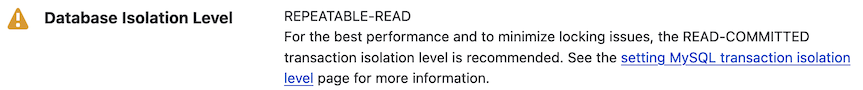 Database isolation level Warnong
